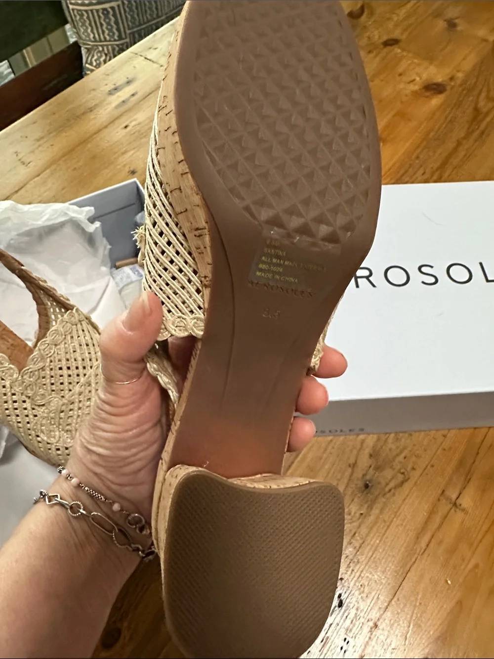 AEROSOLES Beige Woven Slingback Cork Block Heel - Picture 5 of 8